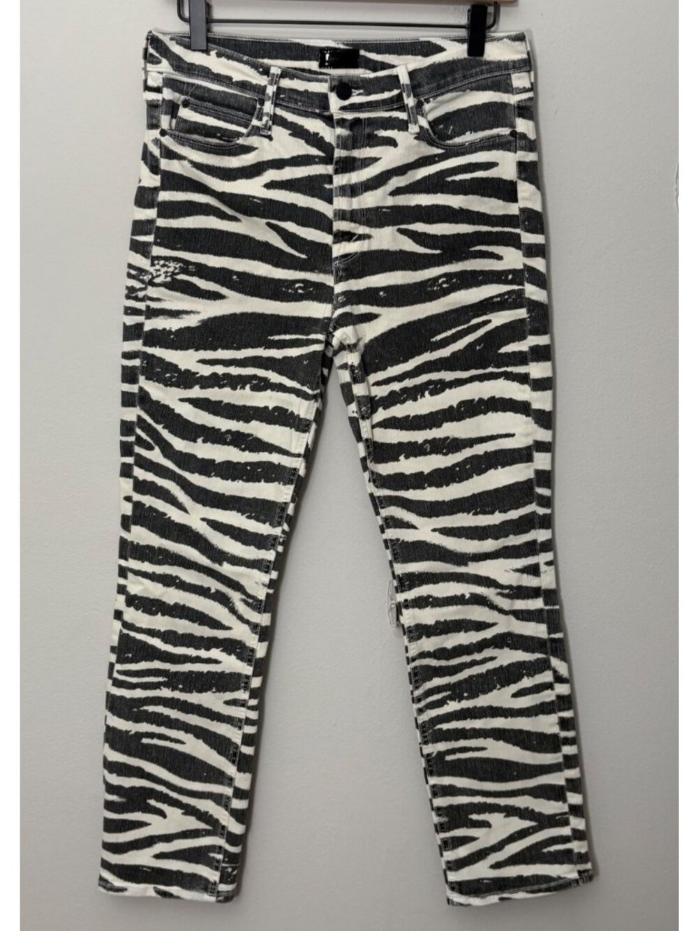 Mother the Dazzler Mid-Rise Slim-Straight Jeans Ankle Herd That Zebra Denim 29